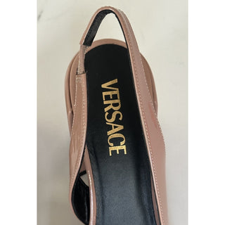 Versace Medusa Head Sling Back Patent Leather Nude Shoes 8 US 1014618 NIBWD