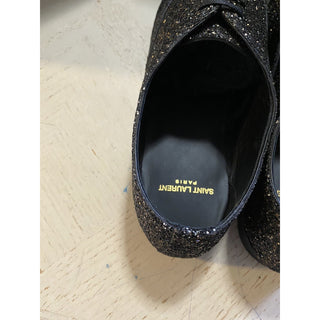 NIB $1095 Saint Laurent Men Glitter Midnight Leather Shoes Black/Gold 10.5 US/