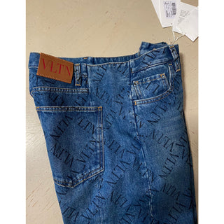 NWT $995 Valentino Men Straight-Flat Logo Cuffed Jeans Pant Blue 34 US ( 50 Eu )