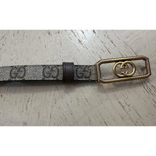 New Gucci Women Leather GG Skinny Belt GG Buckle Beige Size 110/44 751556