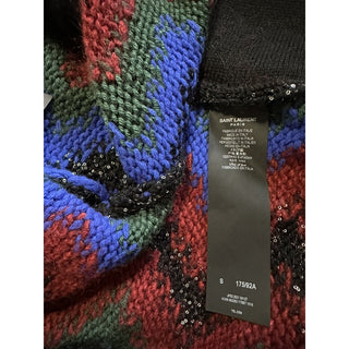 Saint Laurent Men cardigan in zig zag jacquard Black/Red/Multi S New $1550