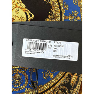 Versace Medusa Baroque 100% Silk Throw Pillow Blue/Gold Fringed IT ZCU505001 NWT