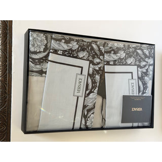 Versace Home Barocco Full 4 Piece Bed Sheet Set Gray/Black Italy ZBEDSET06 NIB