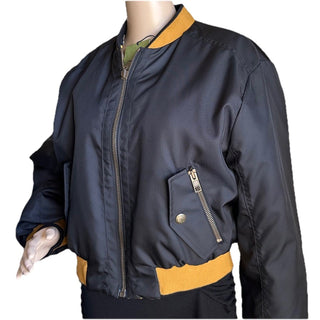 New $3980 Gucci Women Reversible Bomber Jacket Coat Black/Yellow/Multi 44/8