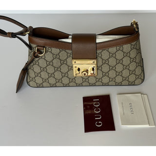 Gucci GG Supreme Leather/Canvas Brown Small Shoulder Bag Italy 811705 NWOT
