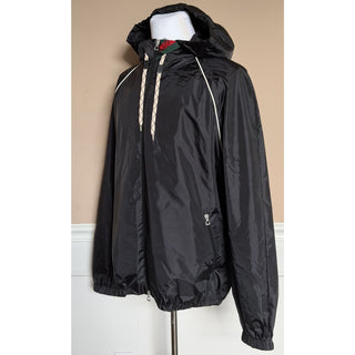 Gucci Men’s Nylon Satin Hooded Windbreaker Jacket Black 46 US (56) 68937 IT NWT