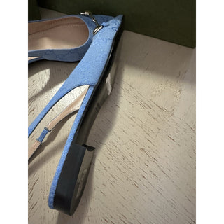 Gucci Women’s GG Print Canvas Sandal Shoes Blue 7 US/37 Eu New