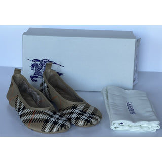 Burberry Baby Check Knit Ballet Flats Sand Beige 7 US (37) IT 8099057 NWT $655