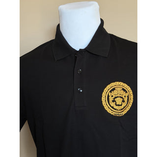 Versace Black Embroidered Piquet Cotton Polo Shirt XL 1013906 Made in Italy NWT
