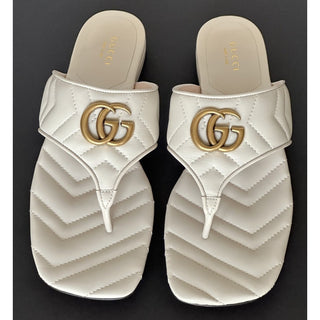 Copied - Gucci GG Marmont Padded White Leather Thong Sandals 6.5 US (36.5 Eu) 776948 NIB