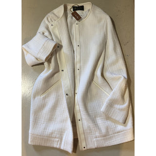 New $5395 Loro Piana Women Cashmere/Leather Long Jacket Coat White 44/10 Italy