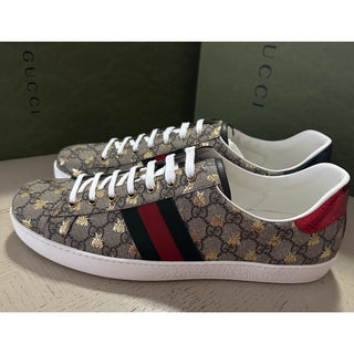New Gucci Men GG Logo Bee Logo Canvas Leather Sneakers Beige 14.5 US/14 UK