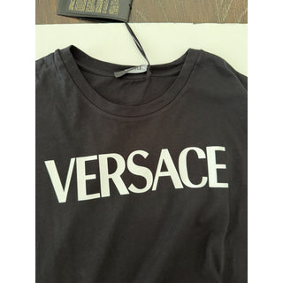Versace Women's White Logo Jersey Black T-Shirt 8 (44 Euro) 1010260 NWT $750