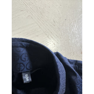 Giorgio Armani Men Logo Print Dress Shirt Navy Size 41/16 New $1195 Italy