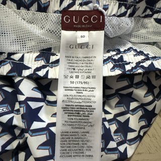 NWT $880 Gucci Drawstring Gucci Print Swim Short Blue/White size 50 Eu/34 US