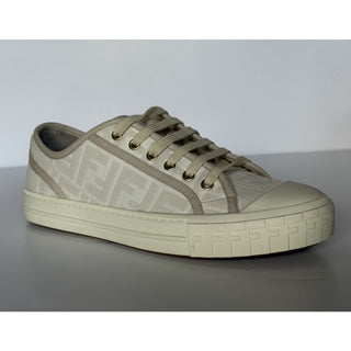 Fendi Domino FF Jacquard Sneakers Ivory Taupe 8 US (7 Fendi) IT 7E1553 NIB $770