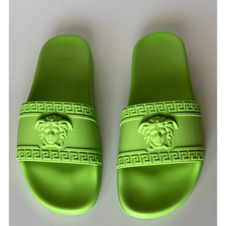 NIB Versace Medusa Head Slides Sandals Neon Green 9 US (42 Euro) DSU5883 Italy