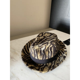 NWT Saint Laurent Womens Fedora Hat Beige/Black Size S Italy