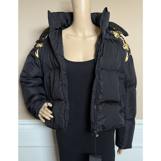 Versace Women's Leafy Print Padded Jacket with Hoodie Black 40 1012541 NWT $2250