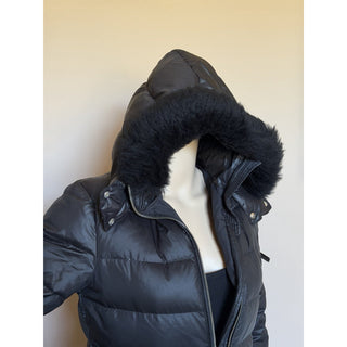 Escada Sport Women’s Black Down Puffer Jacket Fur Trim Hood 34 Eu (S) 5018537