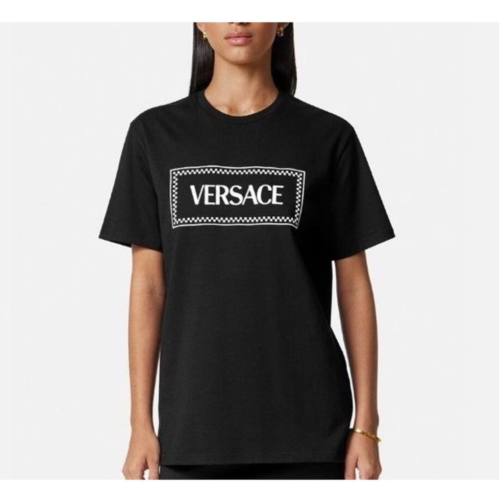 Versace Black Embroidered 90s Vintage Logo T-Shirt 8 (44) 1011882 NWT $750