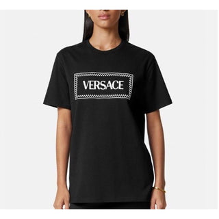Versace Black Embroidered 90s Vintage Logo T-Shirt 8 (44) 1011882 NWT $750