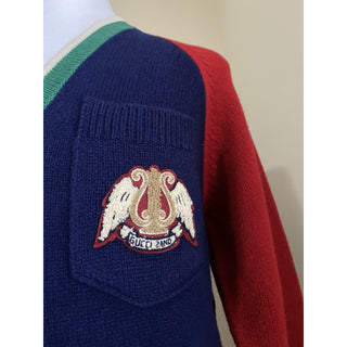 NWT $1200 Gucci Men Wool V Neck Sweater Red/Blue/Green L Italy