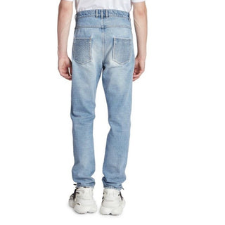 NWT $1350 Balmain Men Monogram Straight-Leg Jeans Pants Blue 32 US