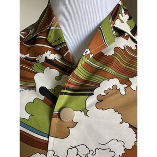 Gucci Men’s waves print fabric bowling Shirt Green/Multi 52 Eu/XL New $1600