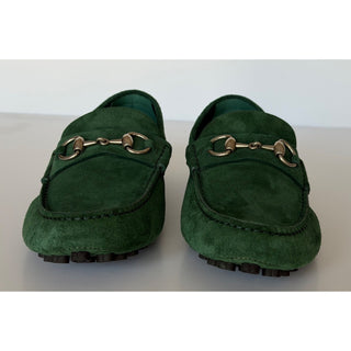 Gucci Mens Suede Horsebit Driver Loafers Shoes Green 8 US (7.5 Gucci) 765859 NIB