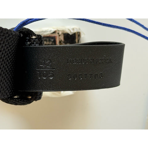 Burberry Silver Metal Buckle Shield Webbing Black Belt 105/42 8087708 NWT $490