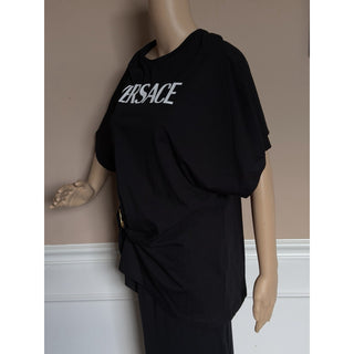 Versace Women's White Logo Jersey Black T-Shirt 6 (42 Euro) 1010260 NWT $750