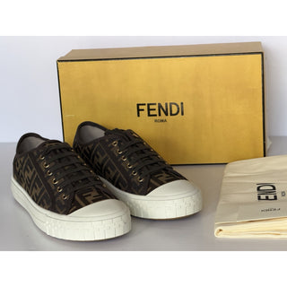 Fendi Domino FF Jacquard Sneakers Brown Men 13 US (12 Fendi) IT 7E1553 NIB $770