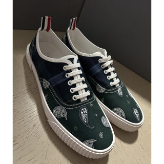 NIB Thom Browne Men Plaid Paisley Canvas Sneakers Blue/Green 11 US/44 EU