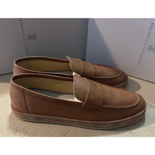 NIB $990 Brunello Cucinelli Men’s Leather Loafers Shoes Tan Brown 11 US/44 Eu