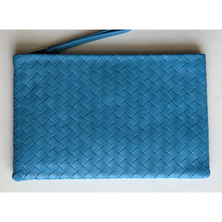 Bottega Venera Intrecciato Blue Leather Large Clutch 608249 IT NWT $1850