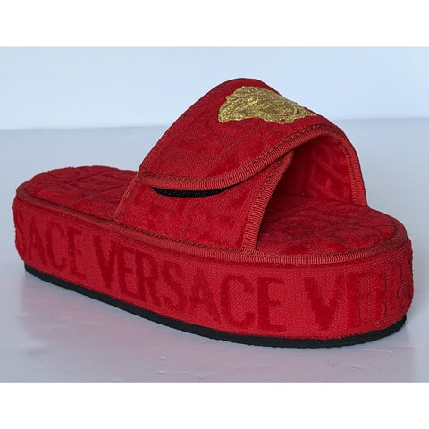 Versace Medusa Platform Slide Slippers Red Gold Women 9 US (39 Eu) ZSL00003 NIB