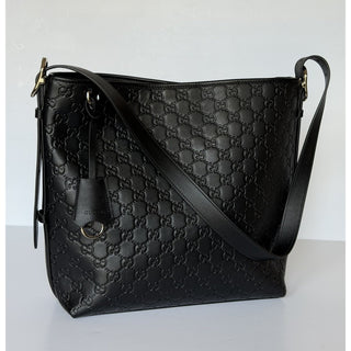 Gucci GG Emblem Leather Medium Black Tote Shoulder Bag 847452 Italy NWOT