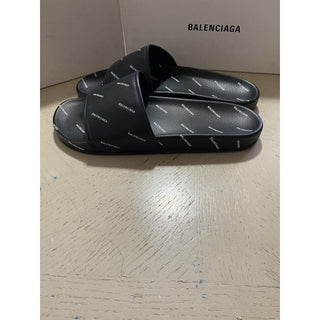 NIB $595 Balenciaga Men Multilogo Slide Sandal Shoes Black 13 US/46 Eu Italy