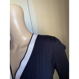 New $1650 Loro Piana Women Cashmere/Silk Knit Cardigan Sweater Navy/White US 4