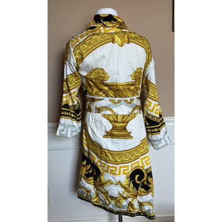 Versace Home Baroque Greca Cotton Bathrobe White Gold Black M ZACP00001 NWT