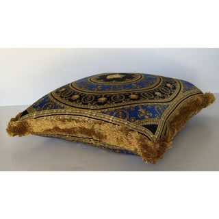 Versace Medusa Baroque 100% Silk Throw Pillow Blue/Gold Fringed IT ZCU505001 NWT