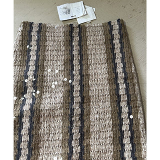 Brunello Cucinelli Striped Sequined Midi Skirt Beige/Multicolor 42/6 New $4195