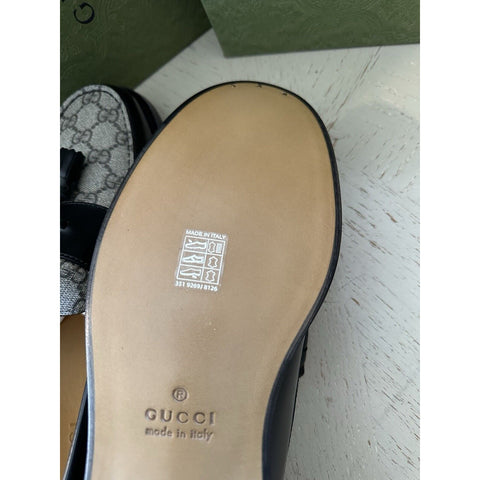 Gucci Mens GG Logo Leather Loafers Shoes Black/Beige 13.5 US/13 UK New 673817