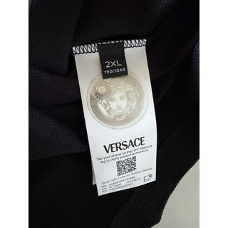 Versace Black Embroidered Piquet Cotton Polo Shirt 2XL 1013906 Made in Italy NWT