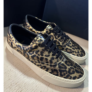 NIB Saint Laurent Men Leather Leopard Pr. Sneakers Black/Gold 8 US/41 E 689072