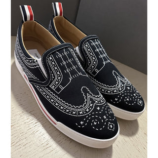 NIB Thom Browne Men Print Low Top Slip On Sneakers Black 9 US/42 EU