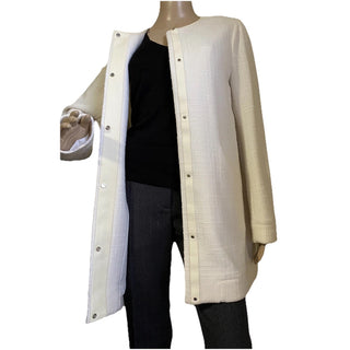 New $5395 Loro Piana Women Cashmere/Leather Long Jacket Coat White 44/10 Italy