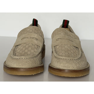Gucci Mens GG Monogram Suede Loafers Shoes Oatmeal 10 US (9.5 Gucci) 831289 NIB