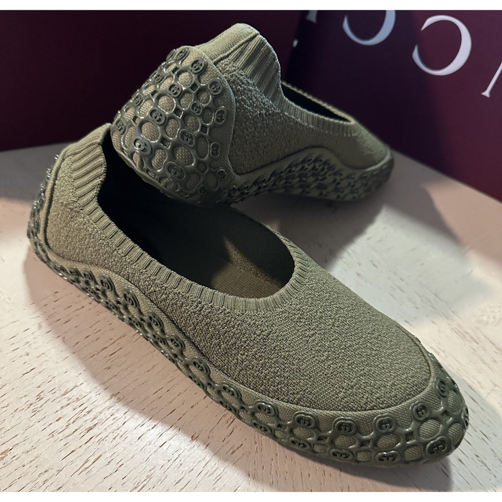 New Gucci GG Logo Sponge Sock Slip On Sneakers Green Size 42 Eu/9 US